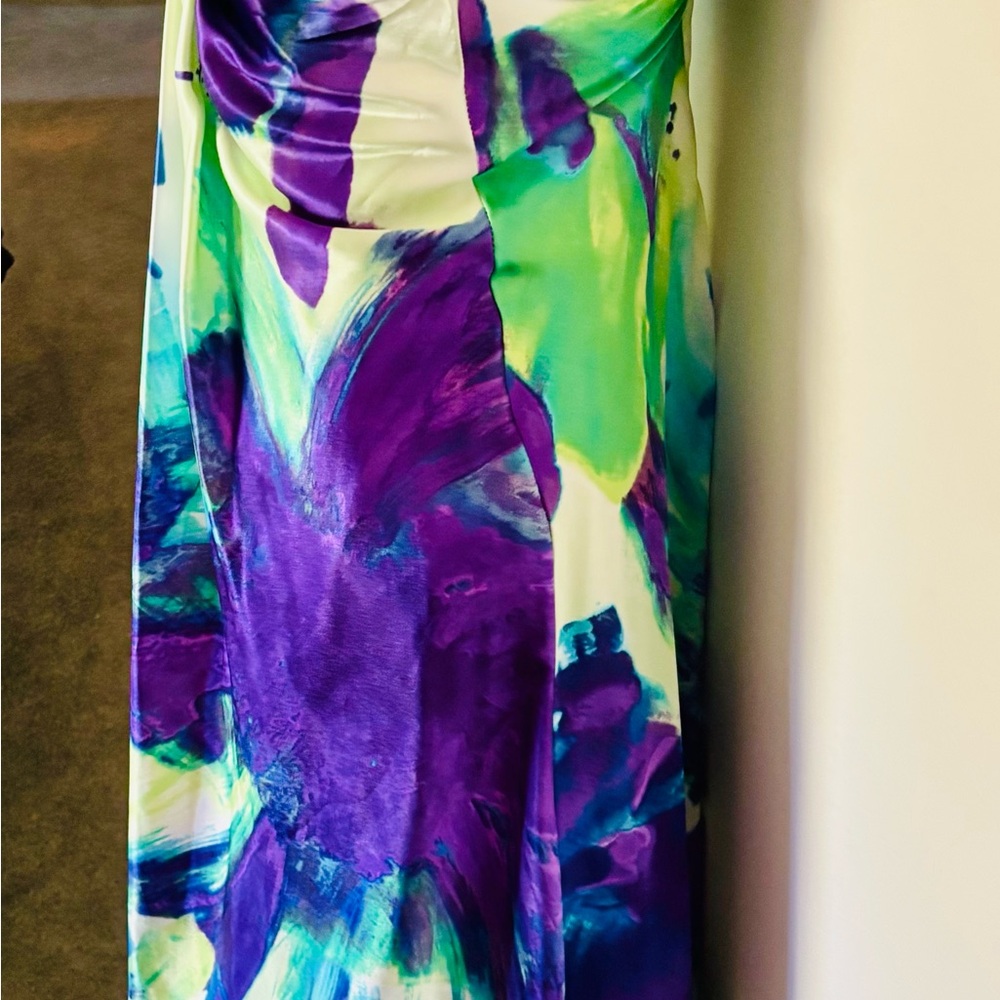 Masquerade XS Strapless Watercolor Dress in Purple and Green with Beaded Bodice - Picture 9 of 16